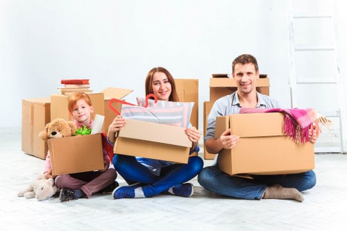 Packaged household items ready for loading by local movers